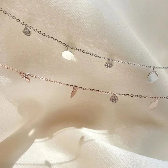 925 Sterling Silver Dainty Disc Coin Necklace Rose Gold Minimalist Choker - Picture 3 of 4